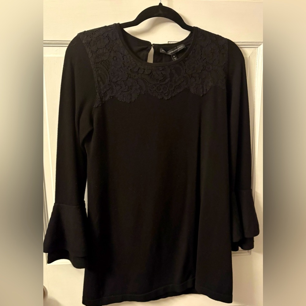White House Black Market Black Lace sweater Blouse with bell sleeves M